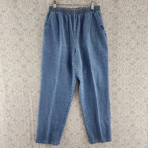 Vintage Chic Elastic Waist Pull on Women's Chambray Pants 12P - Picture 1 of 7